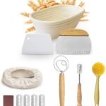 13 Piece - 10" Oval Banneton Basket with Bread Lame, Danish Whisk, Linen cover and more for Professional Home Bakers