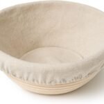 9" Round Natural Rattan Banneton Basket with Linen Cloth for Professional & Home Bakers