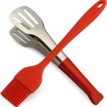 Silicone Basting Brush & Stainless Steel Tongs Set – Heat-Resistant BBQ & Cooking Tools for Grilling, Baking, Roasting
