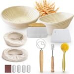 15-Piece Natural Rattan Sourdough Kit with 10" Oval & 9" Round Banneton Baskets, Bread Lame, Whisk, Scrapers & Linen Liners for Artisan Bakers